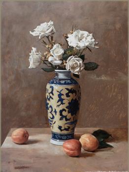 威廉 惠特尅 White Roses and Three Apricots